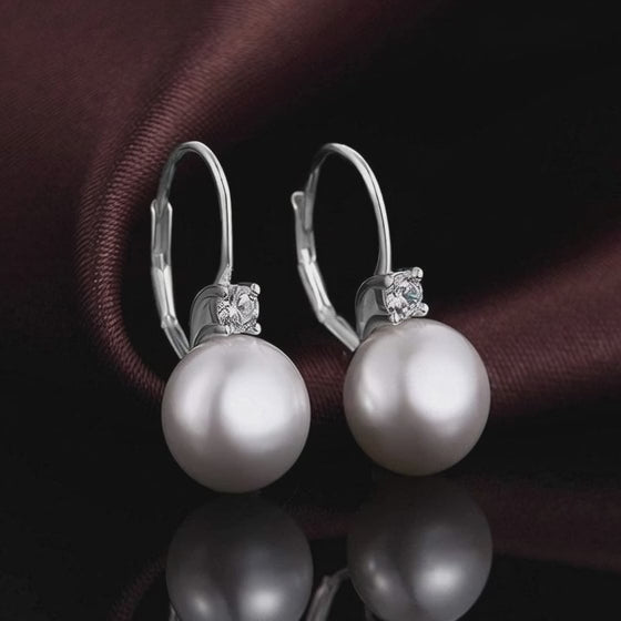 Pearl Diamond Earrings for Women Dangle Drop Earrings 925 Sterling Silver