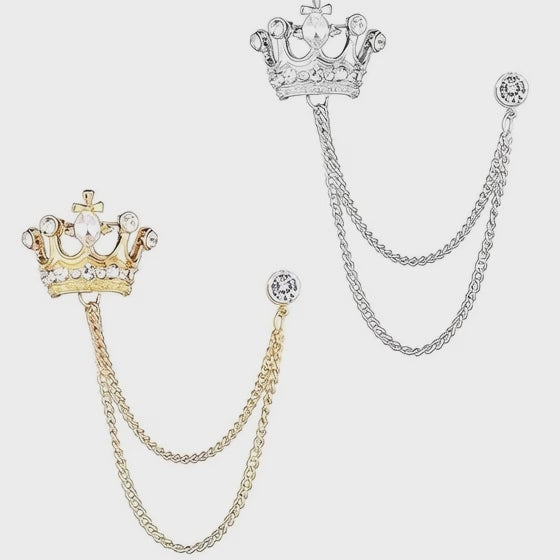 Men's Crown Hanging Chain Brooch, Vintage Breastpin Wedding Brooch Pin