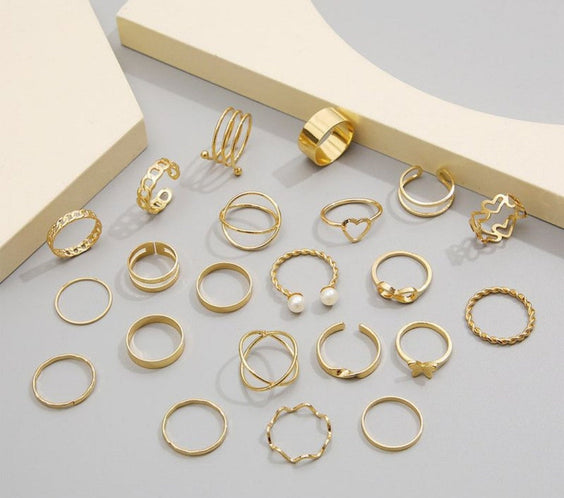 22 Piece Alloy Design Ring Set For Women-butterfly design