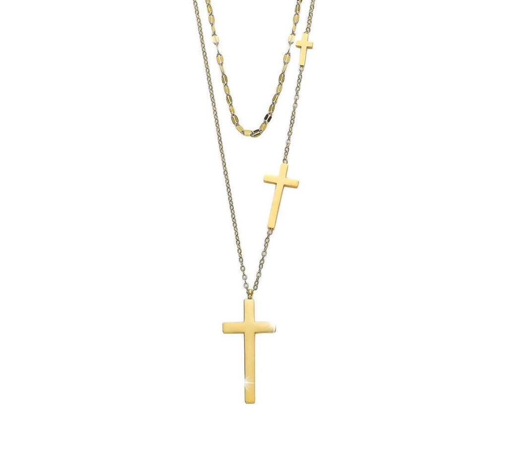 Layered Cross Necklace for Women - Gold Titanium Steel Gift Jewelry